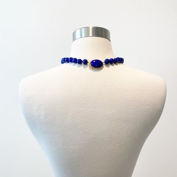 603 Vintage Lapis Lazuli Necklace, With A Lapis, Gold And Rhinestone Clasp - Picture 2 of 10